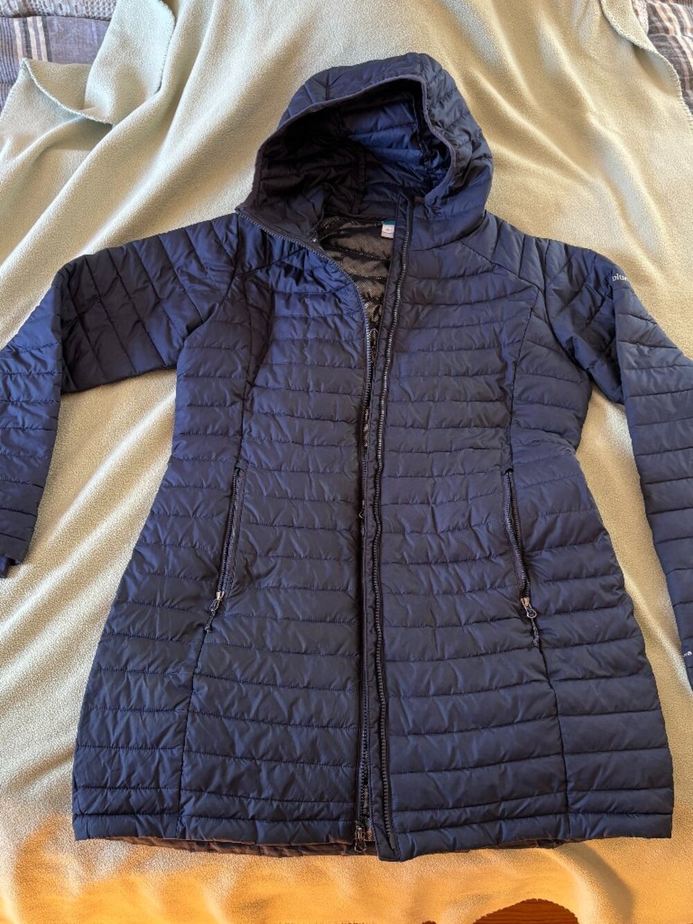 Columbia Women's Blue Hooded Packable Puffer Coat Omni-Heat - Size Large